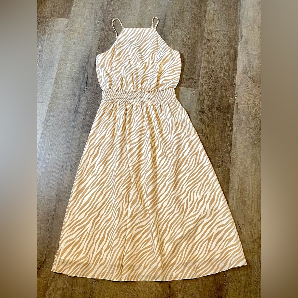 Ann Taylor XXS Tan Zebra Print Maxi Dress